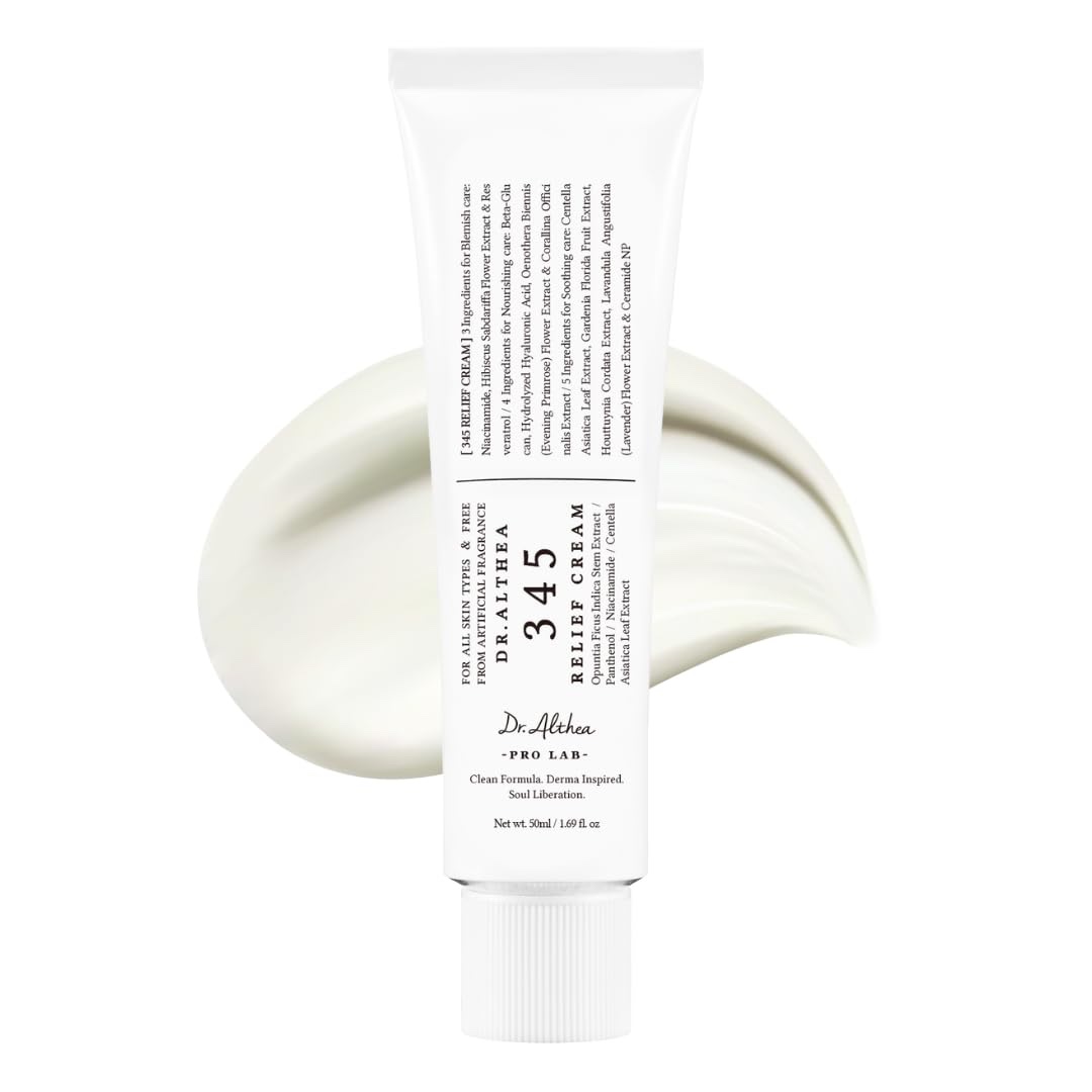 Dr.Althea 345 Relief Cream | Daily Face Moisturizer | Blemish Relief Care | Soothing Recovery & Moisture with Niacinamide, Panthenol | Korean Vegan Skincare for All Skin Types 50ml
