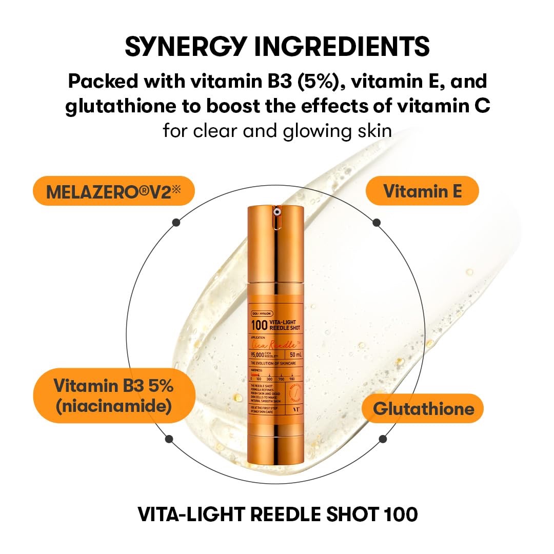VT Cosmetics Vita-Light Reedle Shot 100, Serum with Vitamin C Capsules, Vitamin E, Hydrating Care, Korean Skincare for Sensitive Skin (50ml) - Image 6