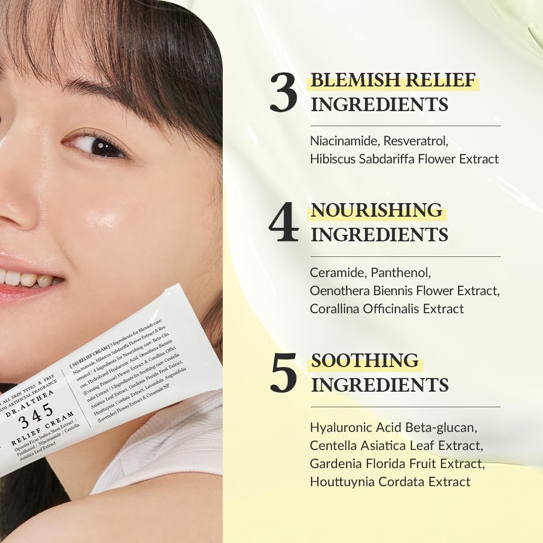 Dr.Althea 345 Relief Cream | Daily Face Moisturizer | Blemish Relief Care | Soothing Recovery & Moisture with Niacinamide, Panthenol | Korean Vegan Skincare for All Skin Types 50ml - Image 2