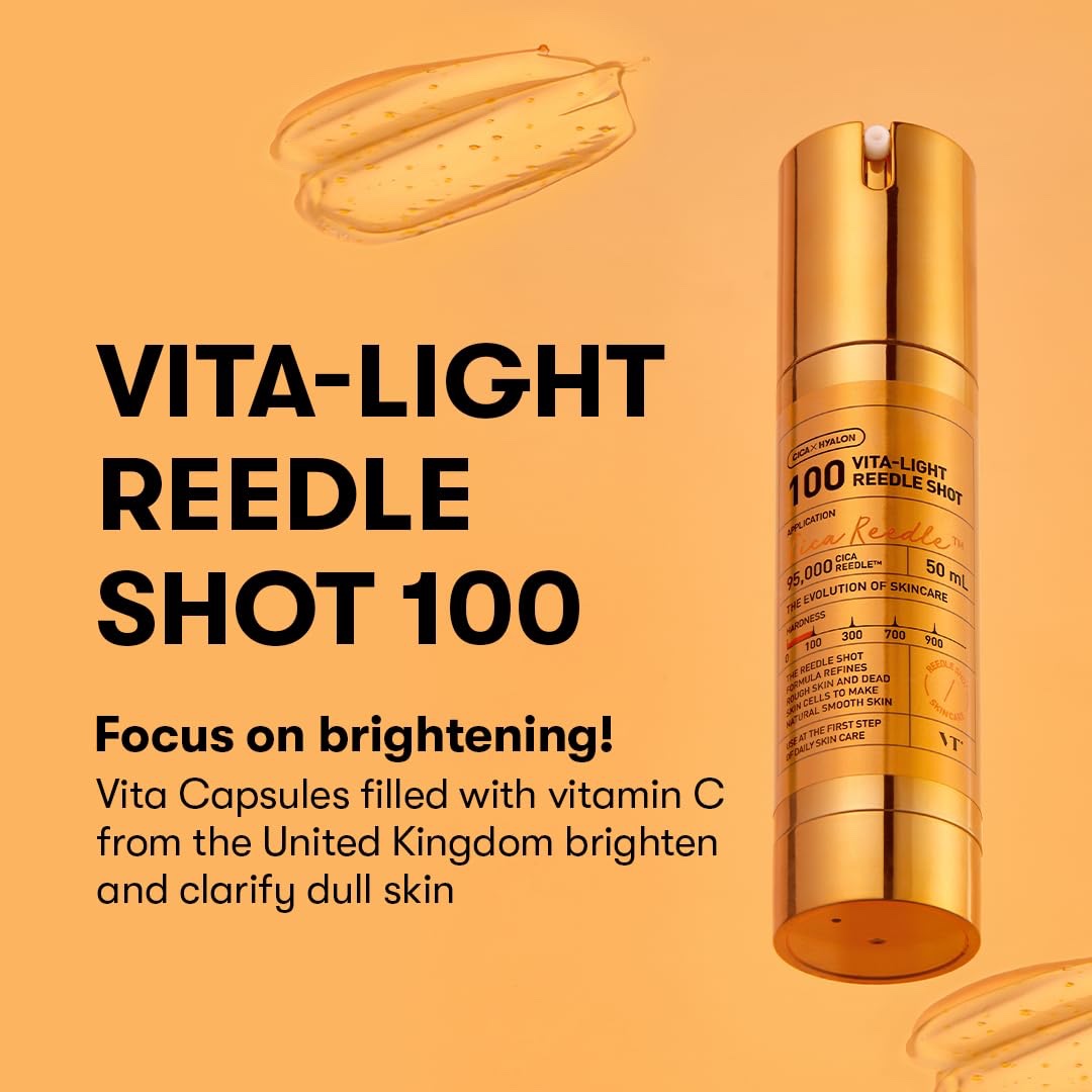 VT Cosmetics Vita-Light Reedle Shot 100, Serum with Vitamin C Capsules, Vitamin E, Hydrating Care, Korean Skincare for Sensitive Skin (50ml) - Image 2