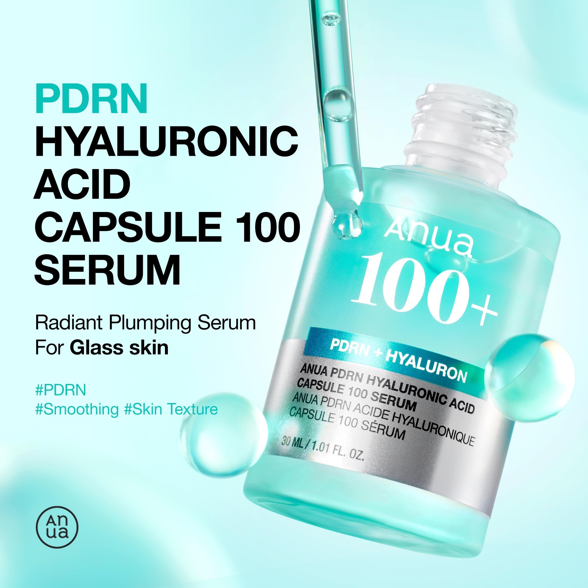 Anua PDRN Hyaluronic Acid Capsule 100 Serum, Radiant Face Serum, Hyaluronic Acid, Hydration, Moisture Plumping effect, Natural color, Fragrance free, 30ml - Image 2