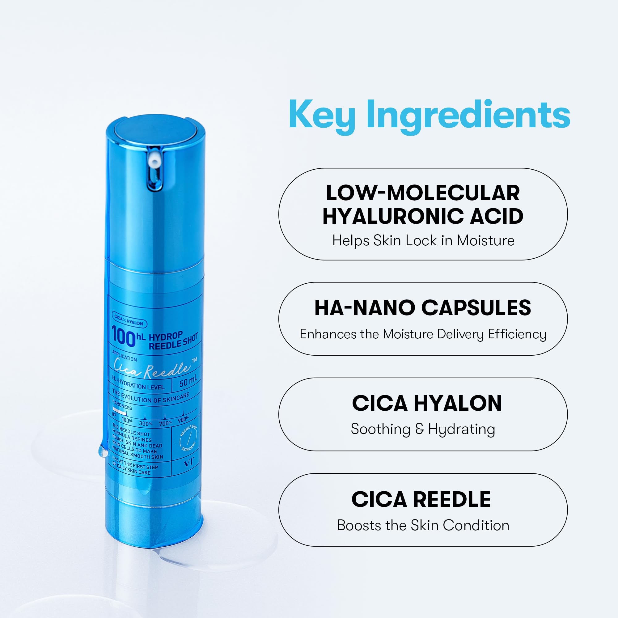 VT COSMETICS Hydrop Reedle Shot 100hL, Hyaluronic Acid Microneedling Serum, Intensive Hydrating & Moisturizing Exosome, Soft & Glass Skin, Korean Skin Booster (50ml) - Image 4