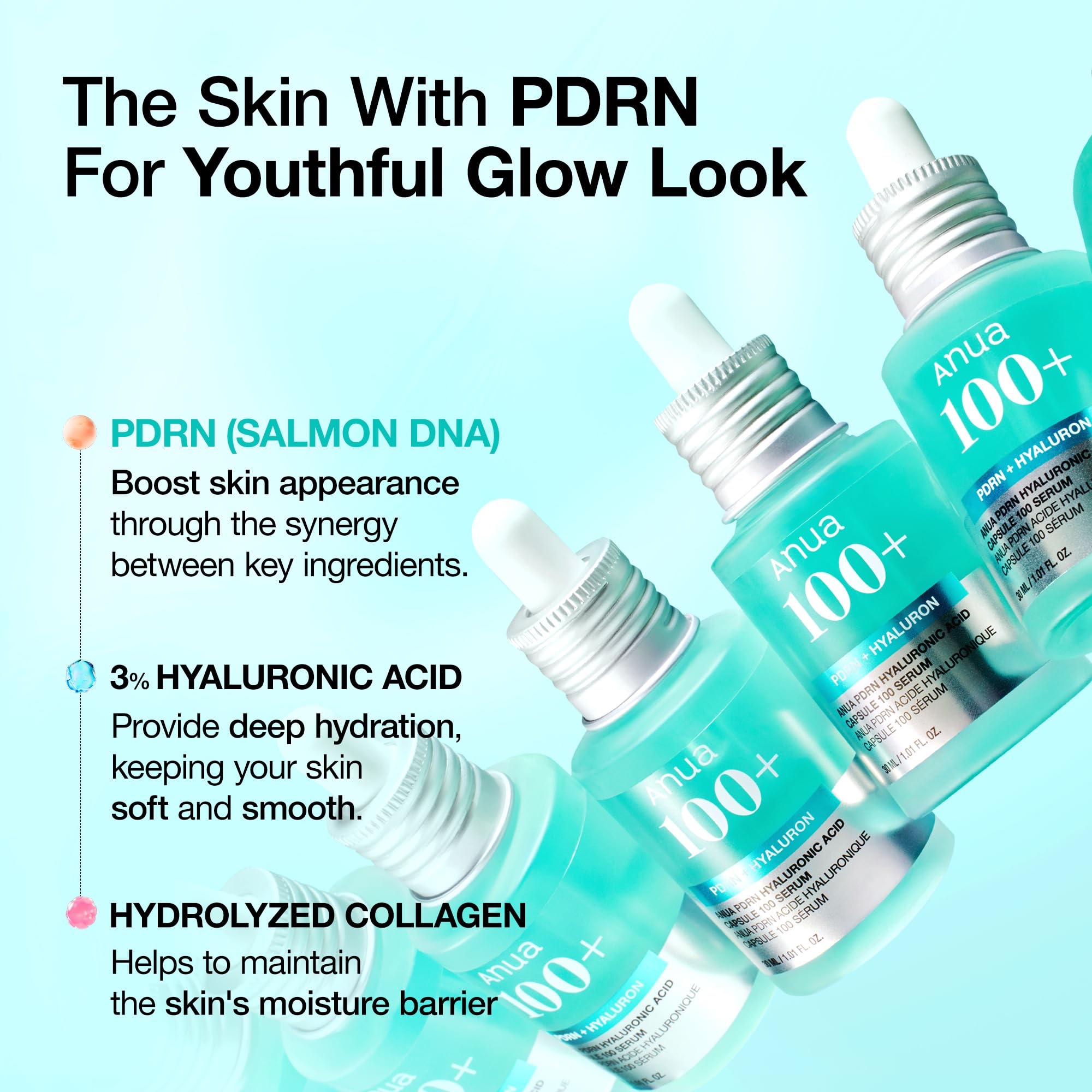 Anua PDRN Hyaluronic Acid Capsule 100 Serum, Radiant Face Serum, Hyaluronic Acid, Hydration, Moisture Plumping effect, Natural color, Fragrance free, 30ml - Image 3