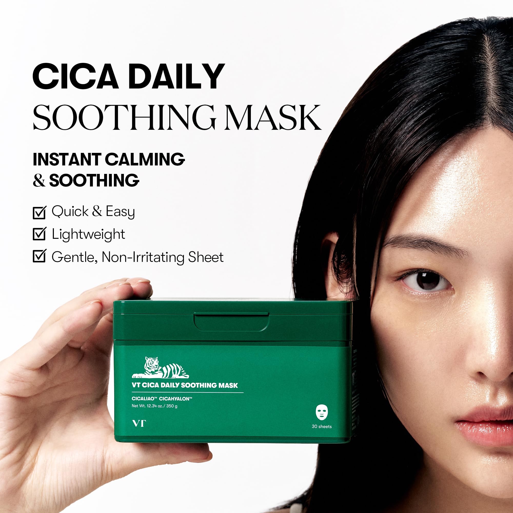 VT COSMETICS Daily Soothing Mask 30ea | Facial Sheet Mask for Moist & Hydrating, 30 Day Supply, Centella Asiatica Face Mask, Instant Calm & Glow, Korean Skincare - Image 2