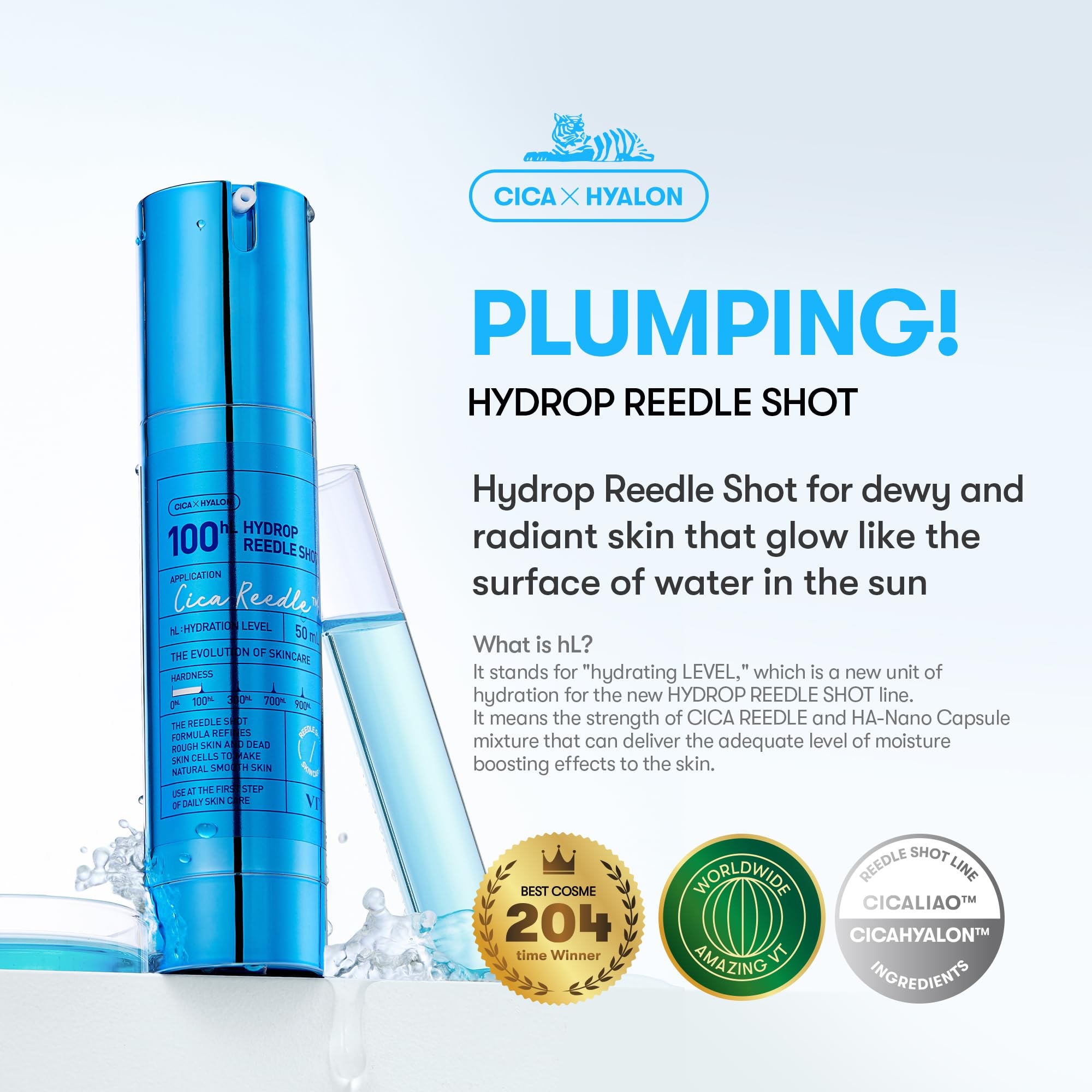 VT COSMETICS Hydrop Reedle Shot 100hL, Hyaluronic Acid Microneedling Serum, Intensive Hydrating & Moisturizing Exosome, Soft & Glass Skin, Korean Skin Booster (50ml) - Image 2