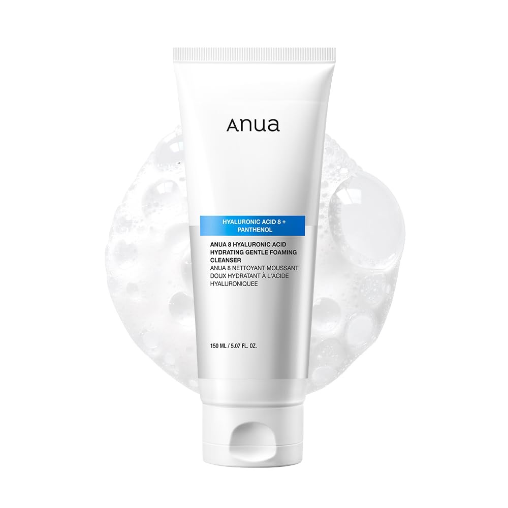Anua Hydrating Gentle Foaming Cleanser, Hyaluronic Acid, Glycerin, Zinc, Panthenol, Korean Face Wash for Dry Skin, for Double Cleansing, Korean Skincare (150ml)