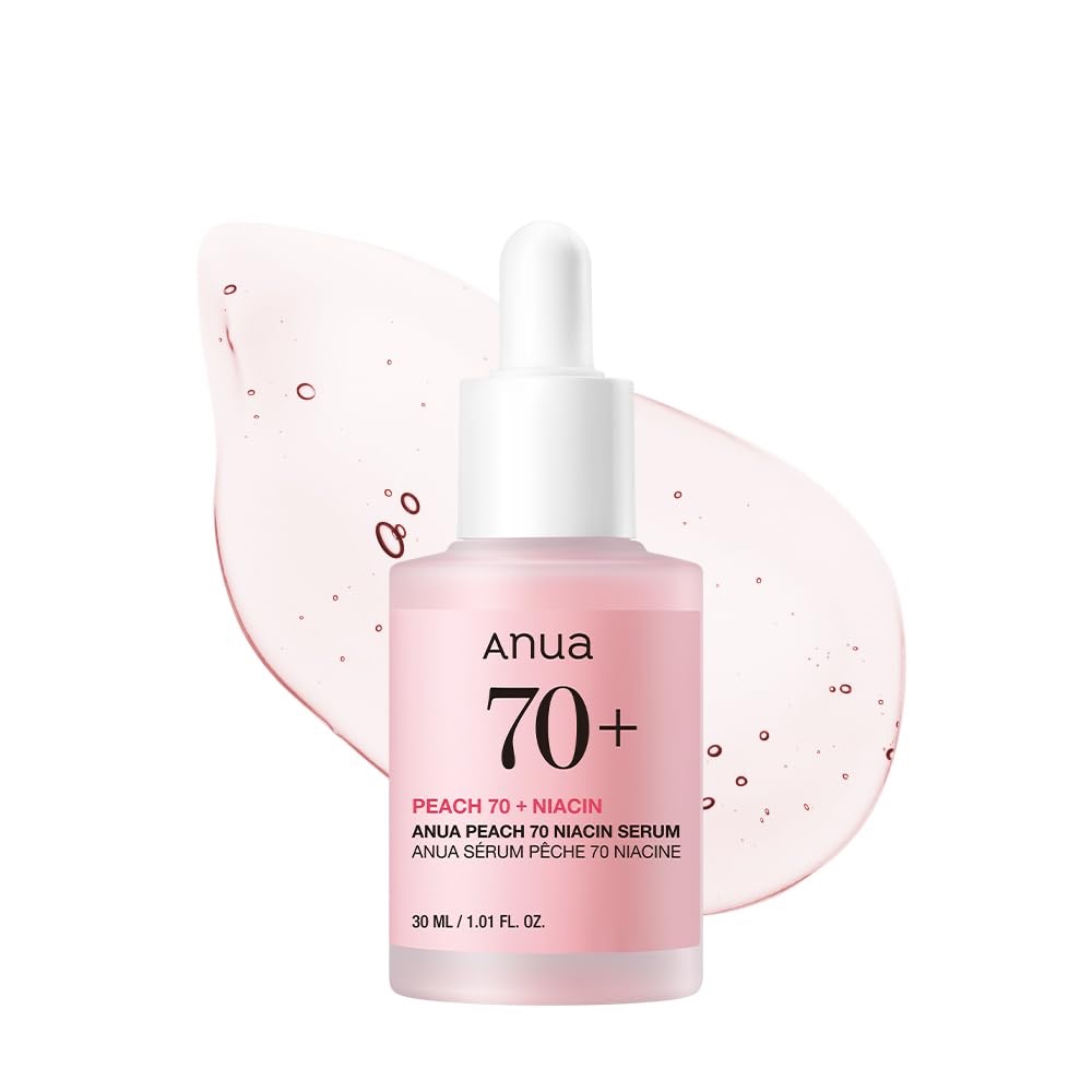 Anua Peach 70 Niacinamide Serum, Lightweight Hydration for Dry Skin, Vitamin B12, Hyaluronic Acid, Glass Skin, Dewy Finish, Natural Pink Color, Korean Skin Care, 30ml