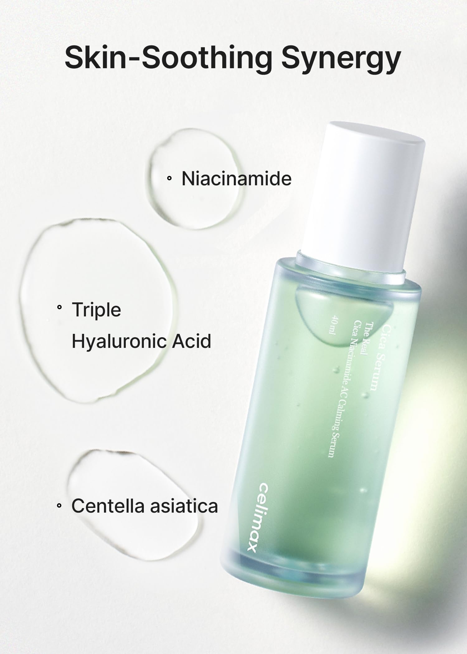 celimax The Real Cica Niacinamide AC Calming Serum | with Hyaluronic Acid, Redness Relief, Moisturizing, Soothing & Restoring Serum, Mild Formula for Sensitive, 40ml - Image 4