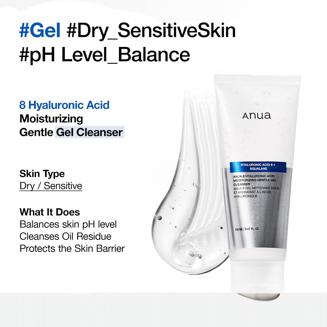 Anua Moisturizing Gentle Gel Cleanser, for daily hydrating foaming gel face wash, exfoliating with Hyaluronic Acid+Squalane, cleanser for combination skin, Korean Skincare (150ml) - Image 6