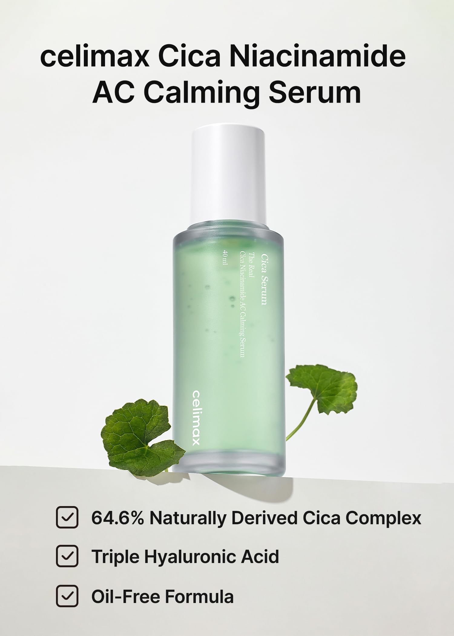 celimax The Real Cica Niacinamide AC Calming Serum | with Hyaluronic Acid, Redness Relief, Moisturizing, Soothing & Restoring Serum, Mild Formula for Sensitive, 40ml - Image 2
