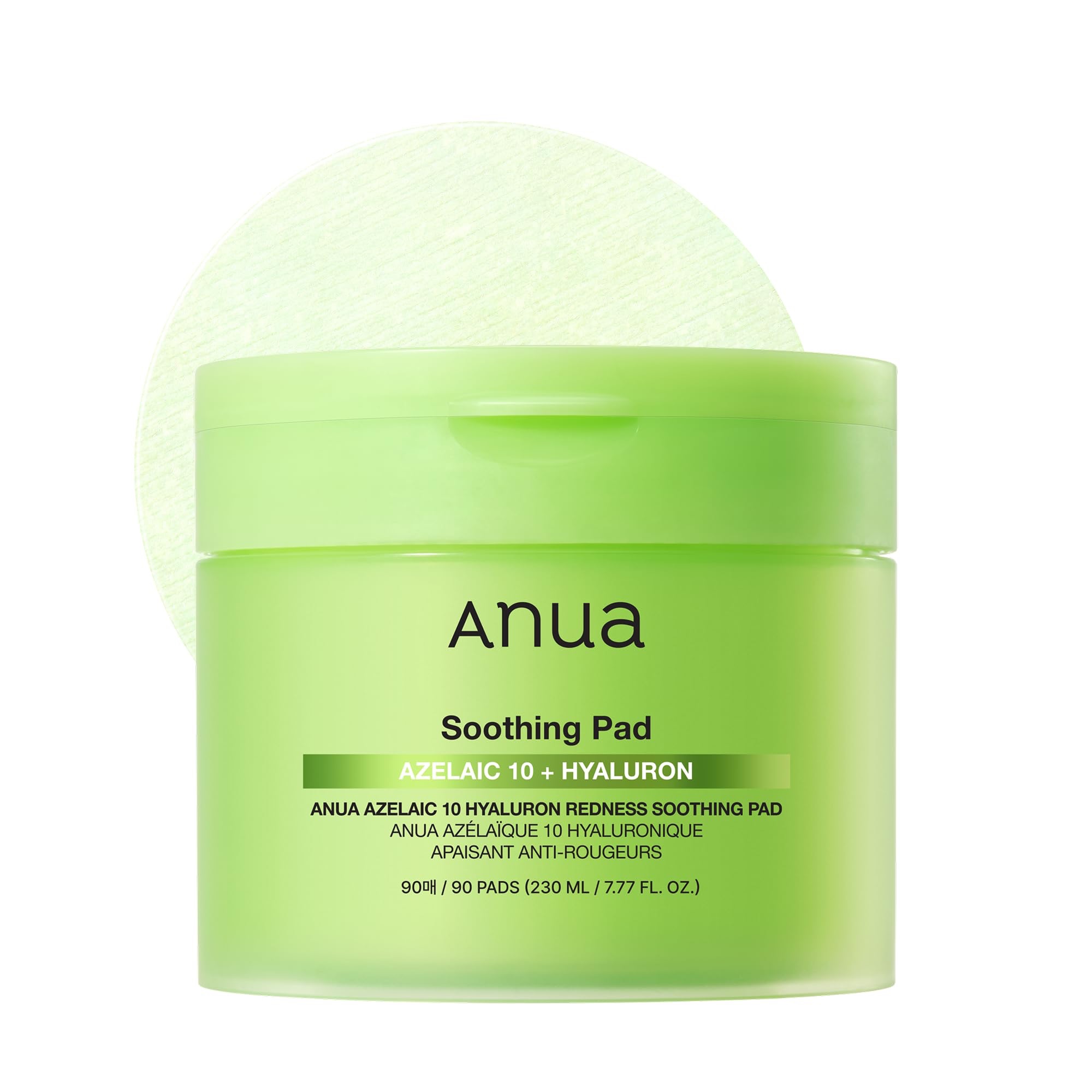Anua Azelaic 10 Hyaluronic Redness Soothing Pad, Troubled & Spot Care with Korean Toner Pads, Quick & Easy Stretchy Face Mask with Azelaic Acid, Hyaluronic Acid, Korean Skin Care (90 Pads)