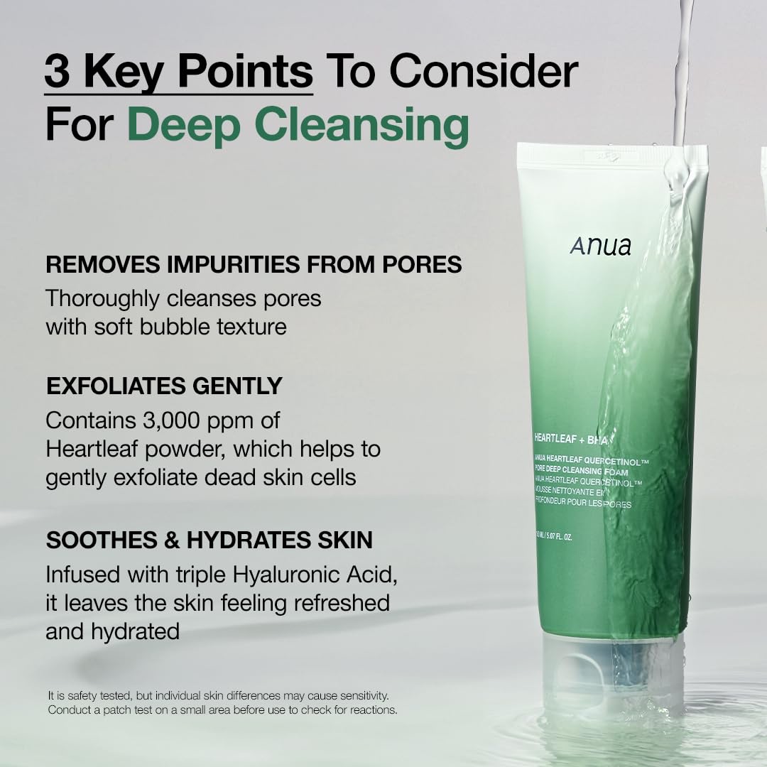 Anua Heartleaf Quercetinol Pore Deep Cleansing Foam, Facial Cleanser, for Double Cleansing, BHA, Hyaluronic Acid, Glycerin, Face Wash, Blackhead Remover, (150ml) - Image 3