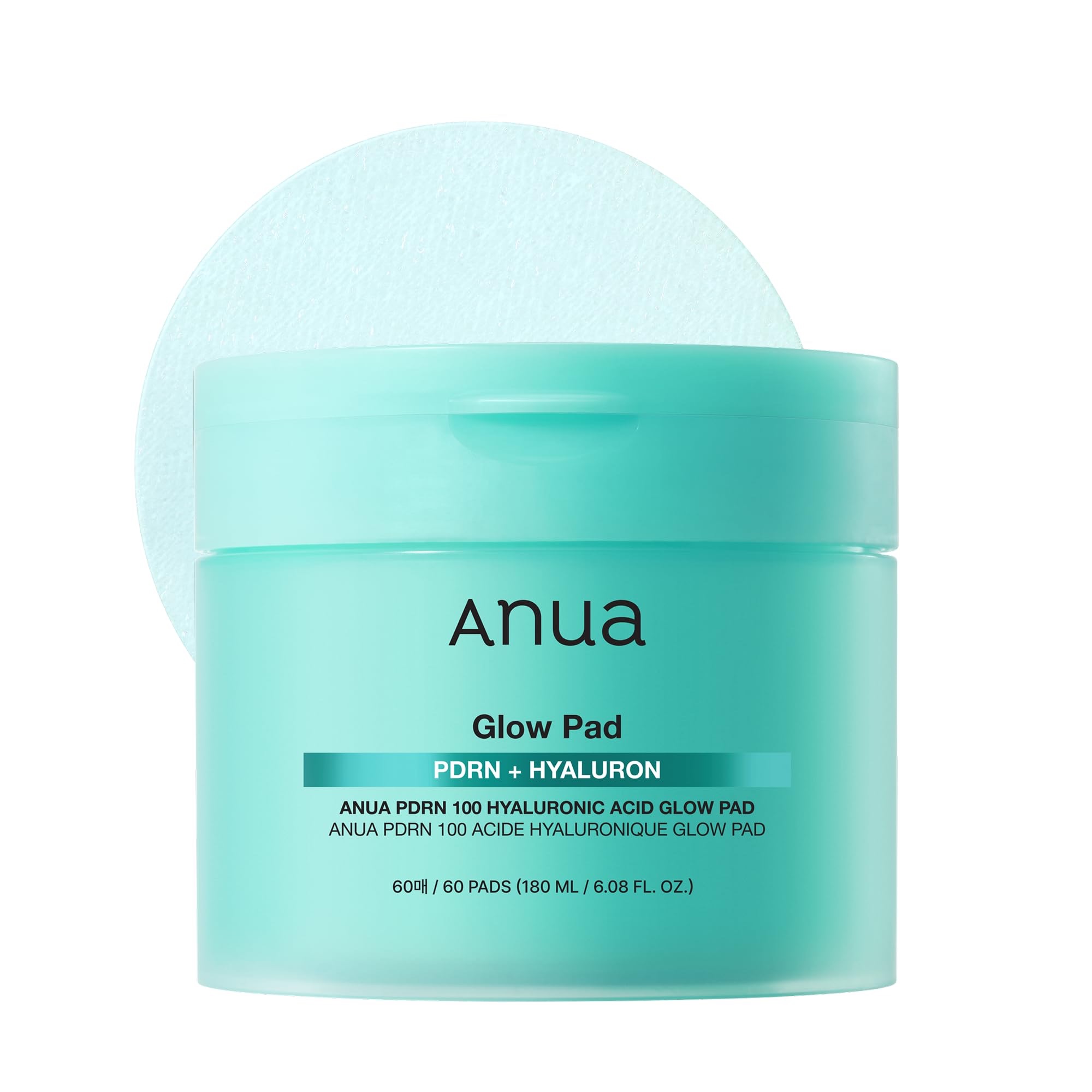 Anua PDRN 100 Hyaluronic Acid Glow Pad, Glowing Korean Face Care for Daily Skin Care and Makeup Preparation, Double-Sided Toner Pad for Radiant Skin and Deep Hydration (60 Pads)