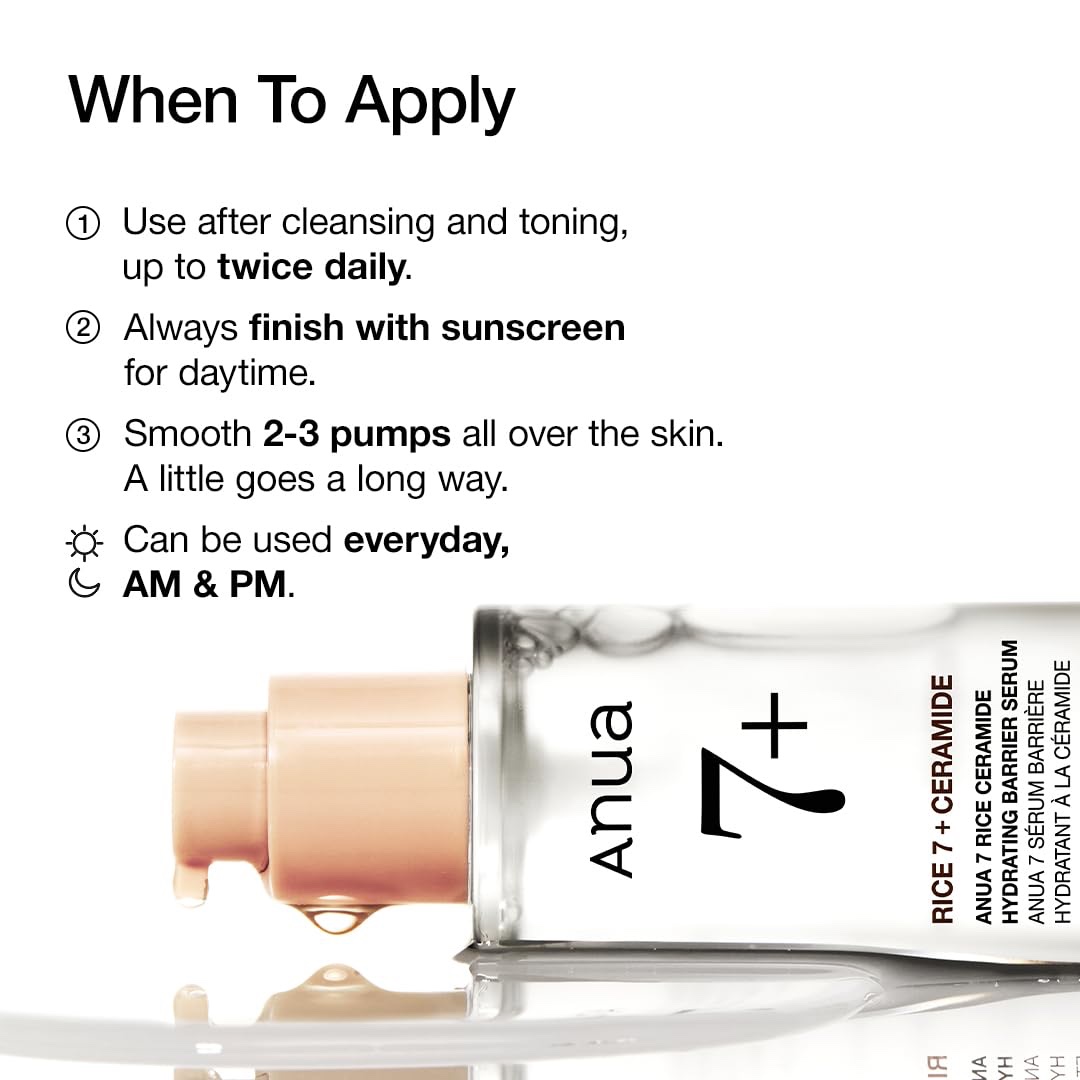 Anua Rice Ceramide 7 Hydrating Barrier Serum, Brightening, Hydrating Serum for Face, Rice, Hyaluronic Acid, Niacinamide, Fragrance-free, Non comodogenic, Glass Skin, Korean Skin Care, 50ml - Image 6