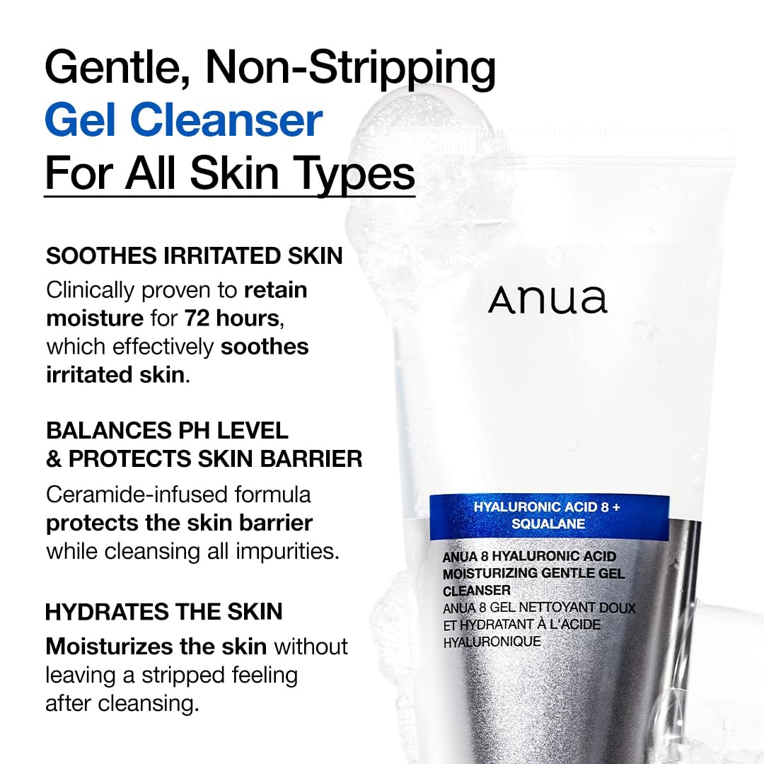 Anua Moisturizing Gentle Gel Cleanser, for daily hydrating foaming gel face wash, exfoliating with Hyaluronic Acid+Squalane, cleanser for combination skin, Korean Skincare (150ml) - Image 3