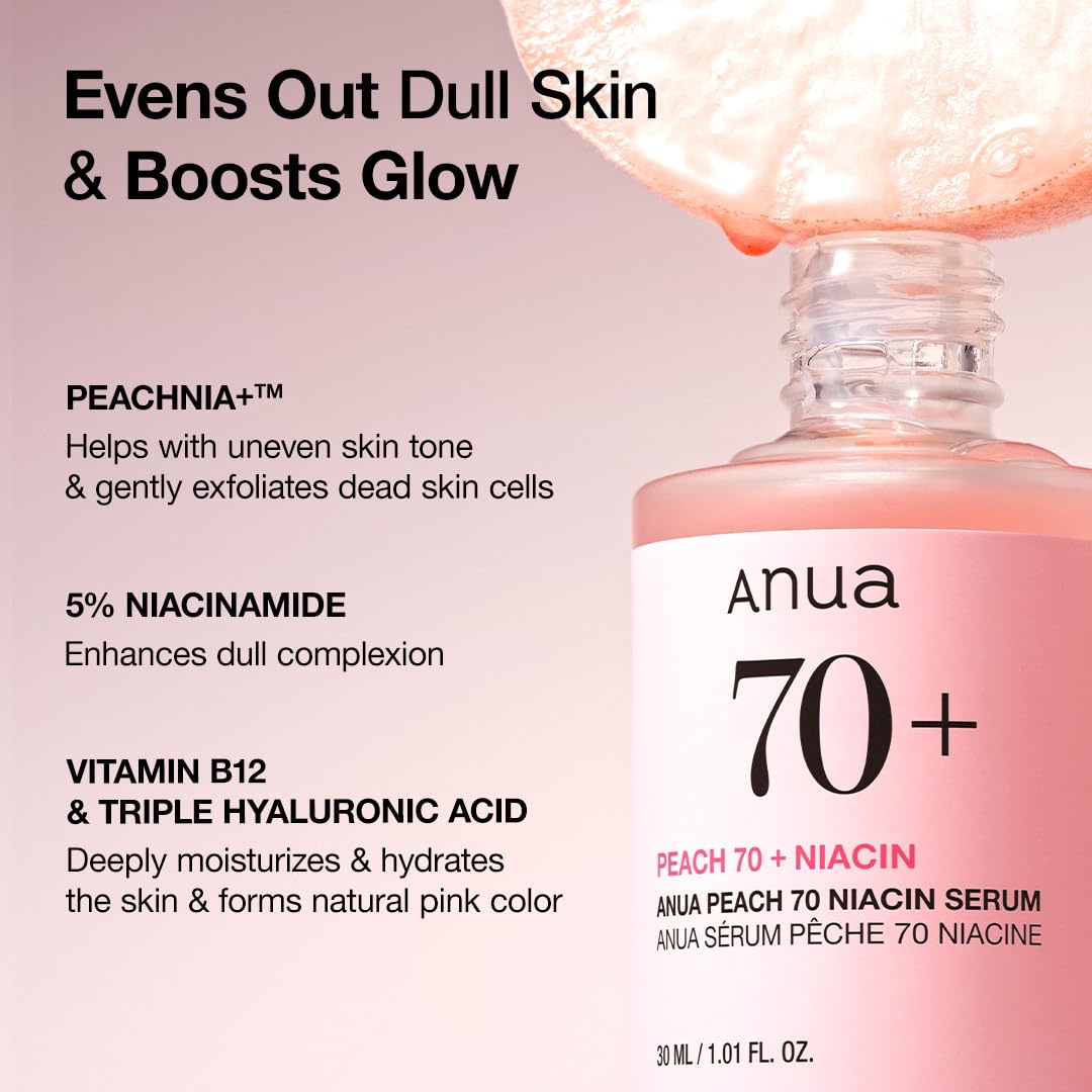Anua Peach 70 Niacinamide Serum, Lightweight Hydration for Dry Skin, Vitamin B12, Hyaluronic Acid, Glass Skin, Dewy Finish, Natural Pink Color, Korean Skin Care, 30ml - Image 3