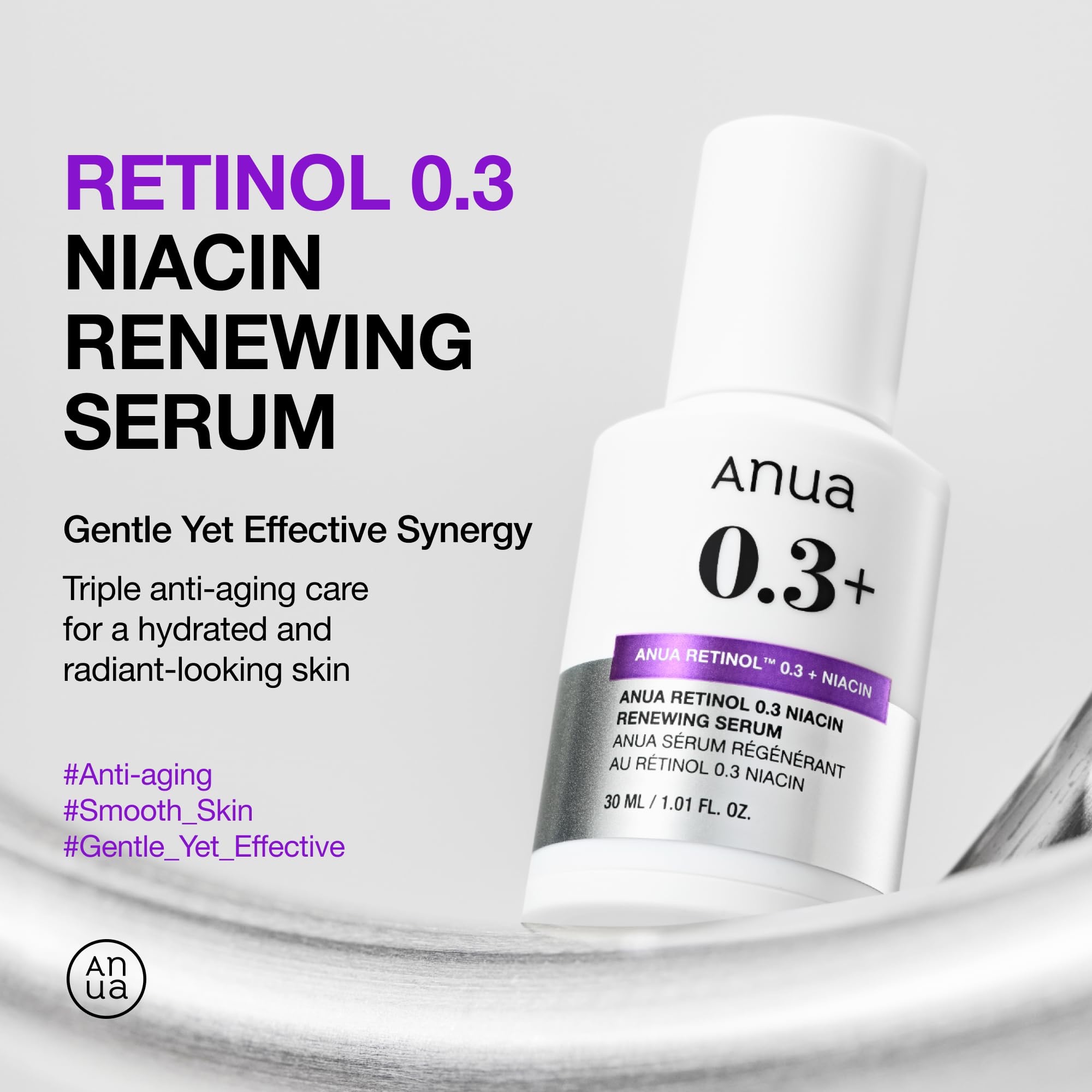 Anua Retinol 0.3 Niacin Renewing Serum, For Anti-Aging with Hydration, Textured & Glass skin, 5% Niacinamide, Retinol For Face, Gentle for Beginner, Korean Skin Care, 30ml - Image 2