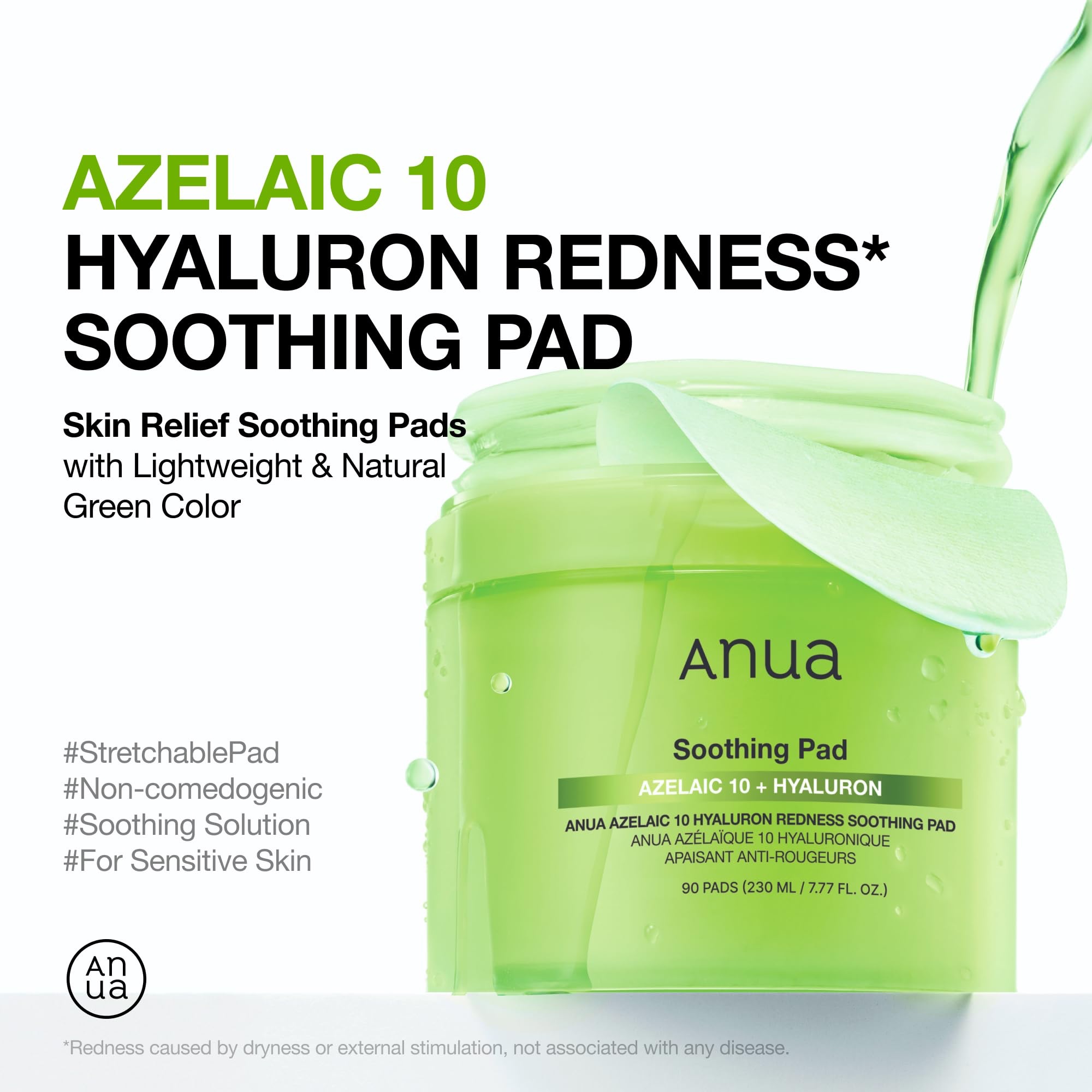 Anua Azelaic 10 Hyaluronic Redness Soothing Pad, Troubled & Spot Care with Korean Toner Pads, Quick & Easy Stretchy Face Mask with Azelaic Acid, Hyaluronic Acid, Korean Skin Care (90 Pads) - Image 2