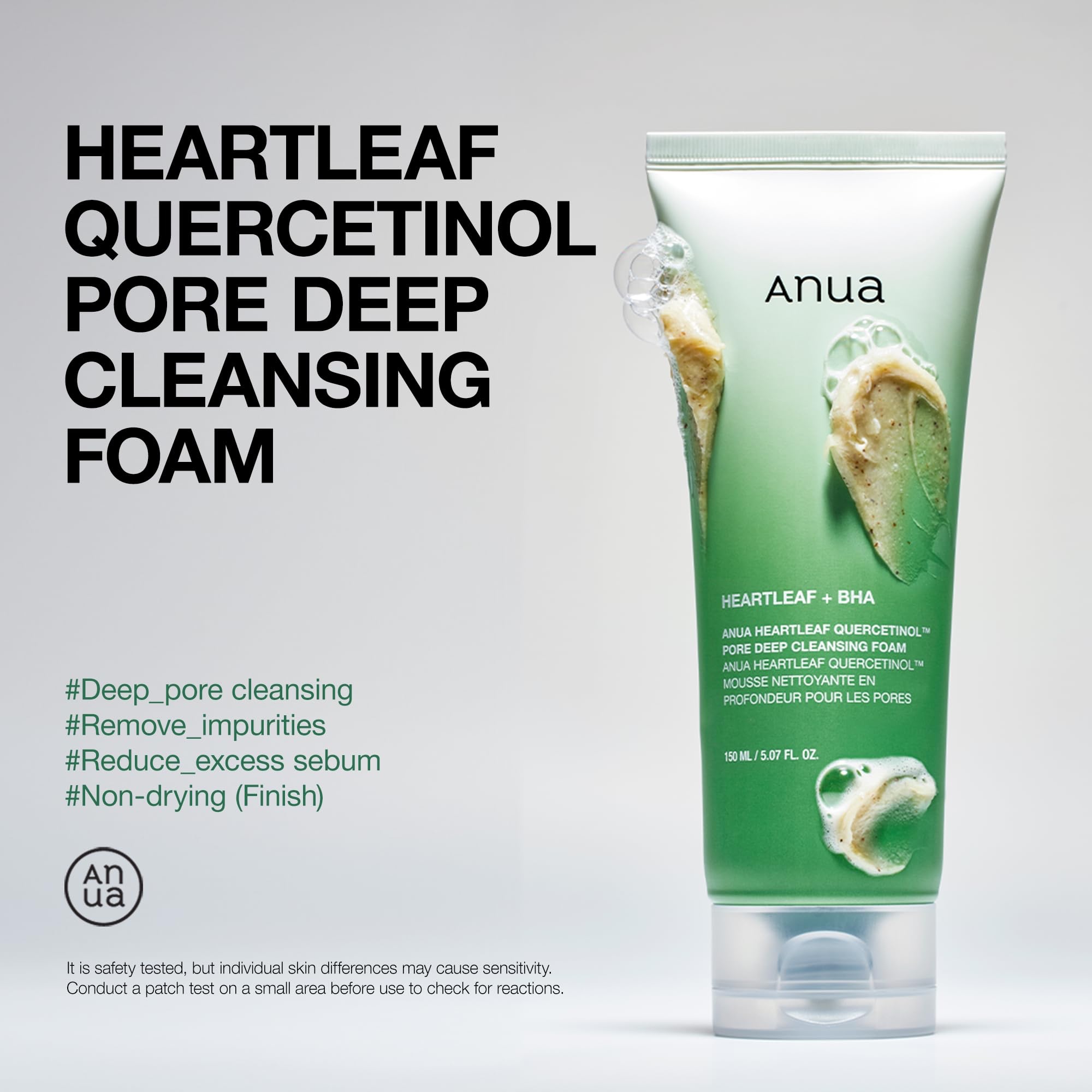 Anua Heartleaf Quercetinol Pore Deep Cleansing Foam, Facial Cleanser, for Double Cleansing, BHA, Hyaluronic Acid, Glycerin, Face Wash, Blackhead Remover, (150ml) - Image 2