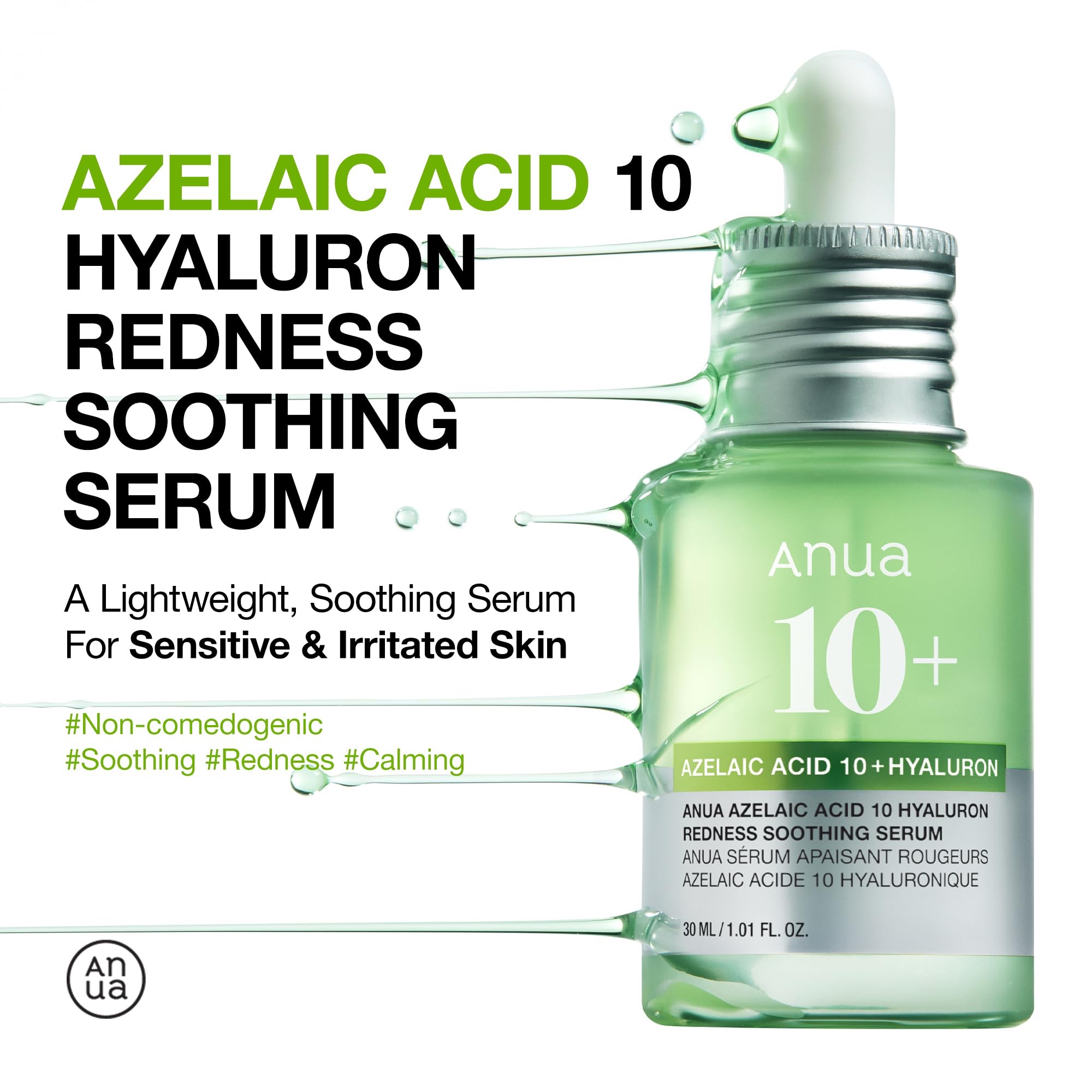 Anua Azelaic Acid 10 Hyaluron Redness Soothing Serum, Facial Serum for Sensitive skin, Hyaluronic Acid, Niacinamide, Spot Care, Natural Color, Vegan, Korean Skincare (30ml) - Image 2