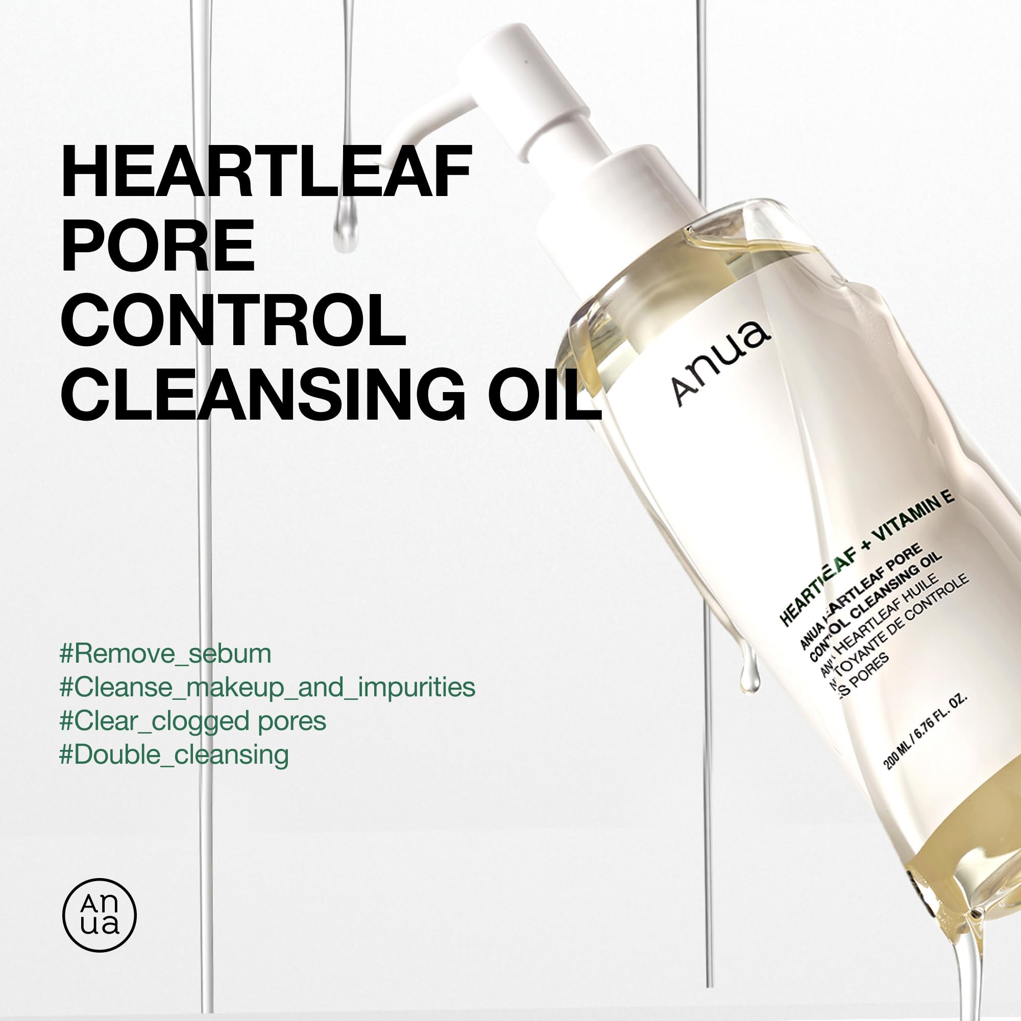 Anua Heartleaf Pore Control Cleansing Oil, Oil Cleanser for Face, Makeup Blackhead Remover, Double Cleansing, Facial Cleanser, Mild Ingredients, Korean Skin Care (200ml) - Image 2