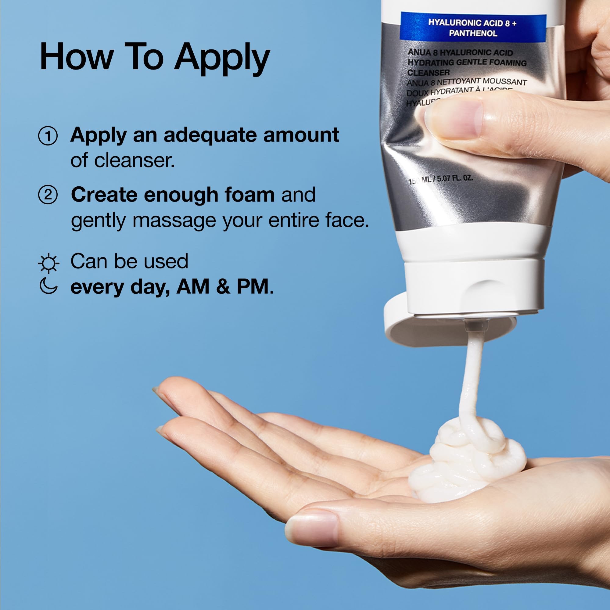 Anua Hydrating Gentle Foaming Cleanser, Hyaluronic Acid, Glycerin, Zinc, Panthenol, Korean Face Wash for Dry Skin, for Double Cleansing, Korean Skincare (150ml) - Image 6