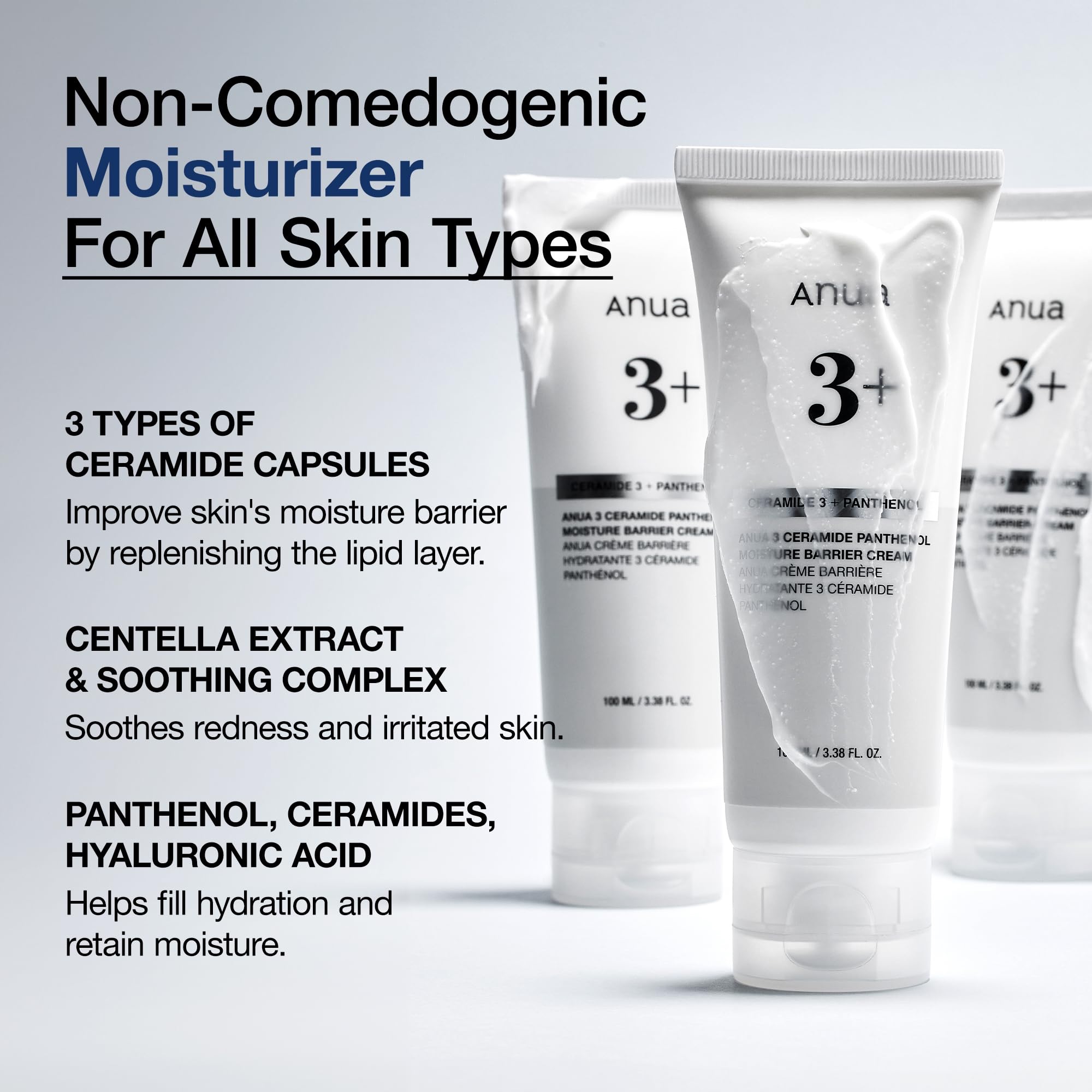 Anua 3 Ceramide Panthenol Moisture Barrier Cream, Hydrating Face Moisturizer for Normal Skin, Panthenol, Ceramide, Centella for Skin Barrier Non Comedogenic, Korean Skincare (100ml - Image 3